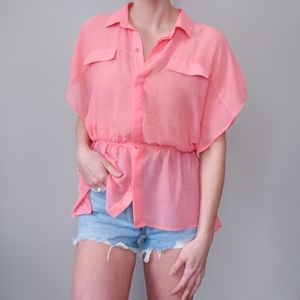 Bar III Button Down Peplum Blouse Dolman